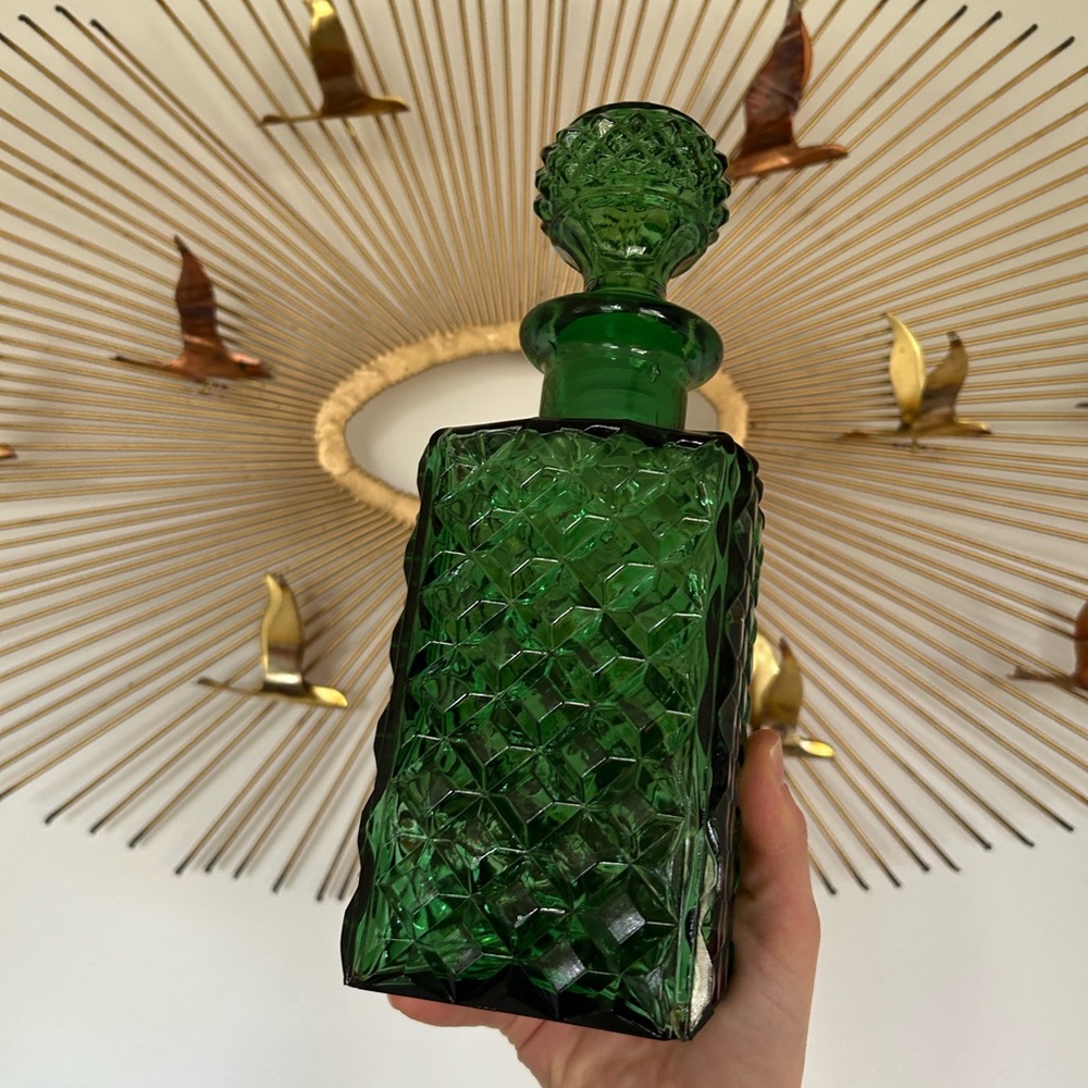 Emerald Green Cut Glass Decanter - Picture 2 of 10